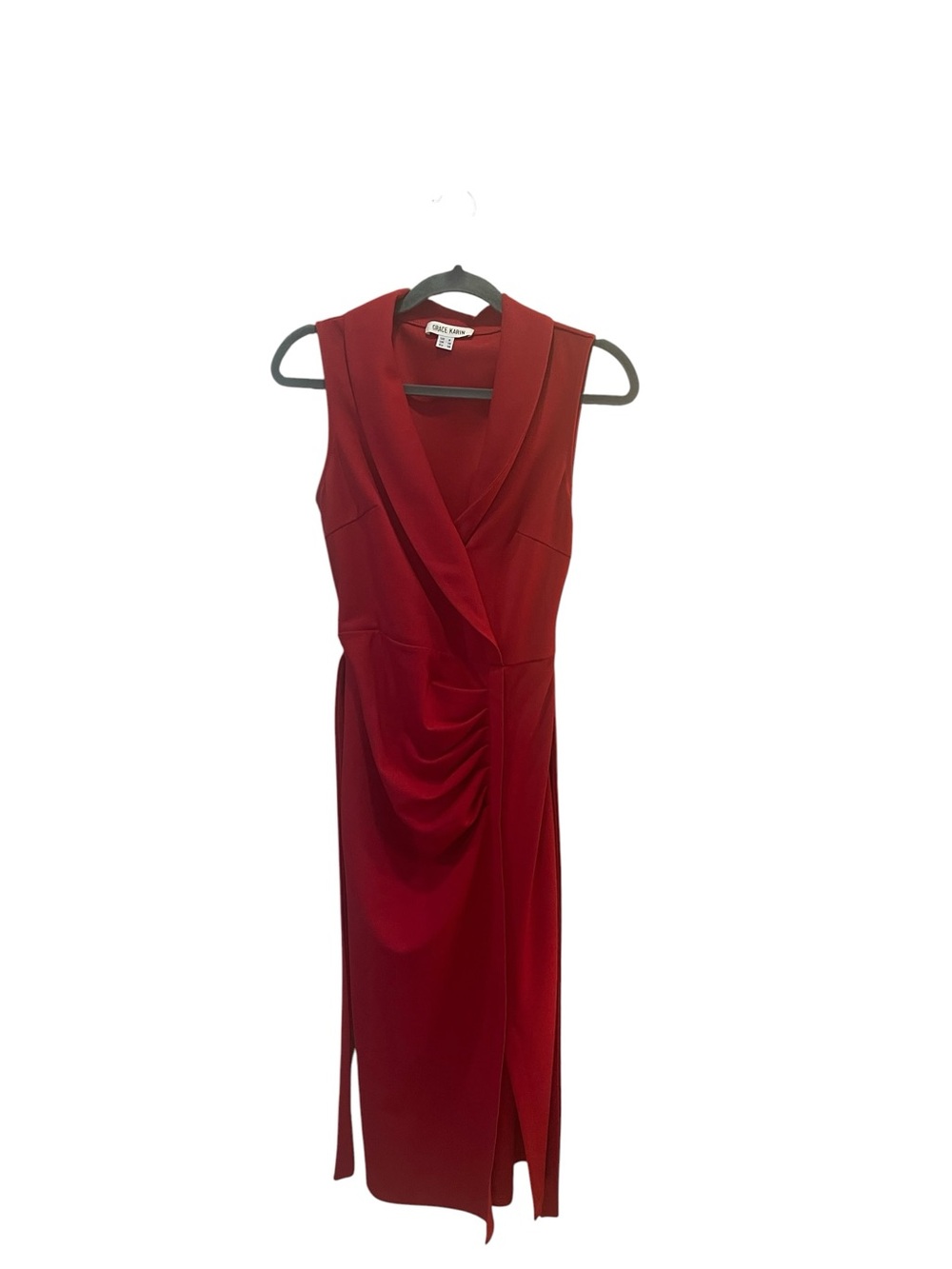 Grace Karin Red Sleeveless Draped Midi Dress